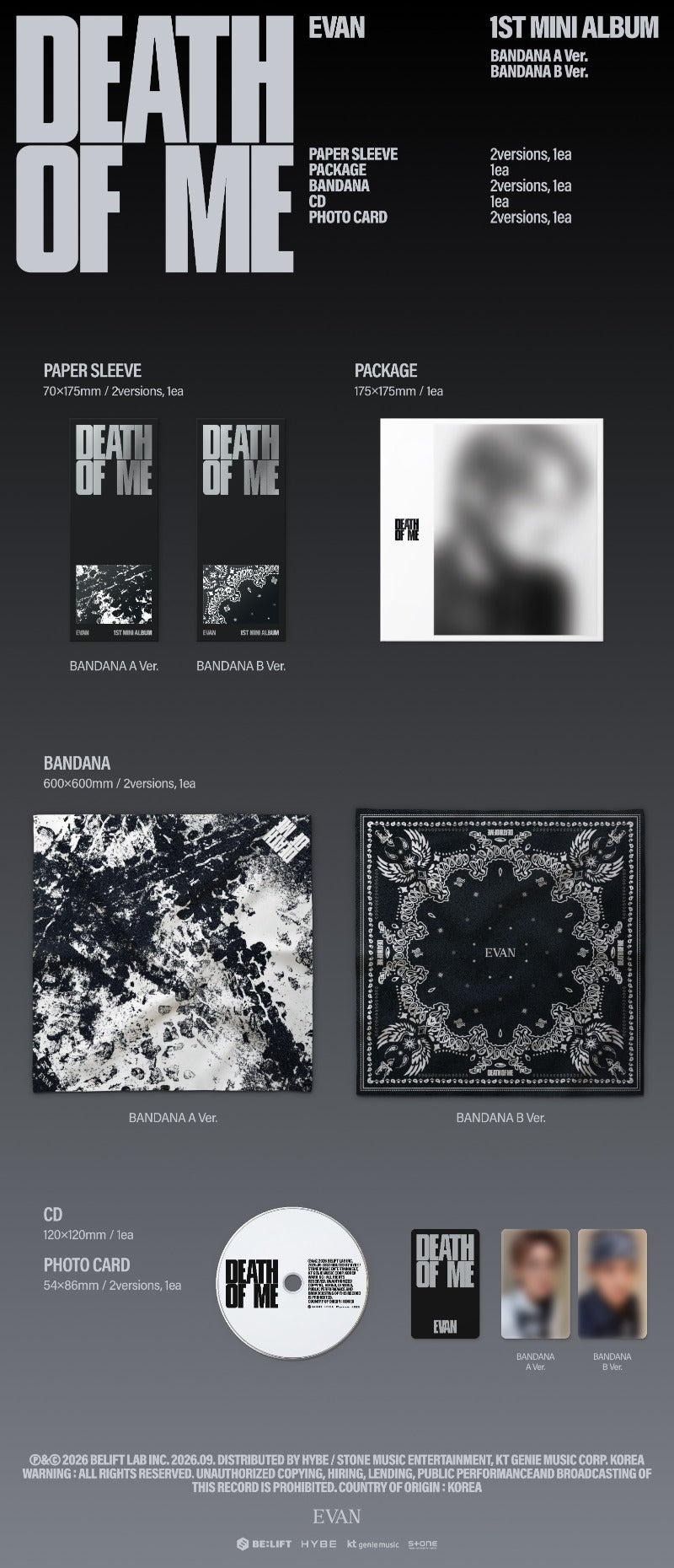 EVAN - 1st Mini Album [DEATH OF ME] (BANDANA Ver.)